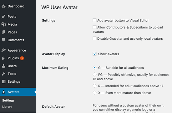WP User Avatar settings