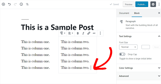 Add Text in Your WordPress Columns