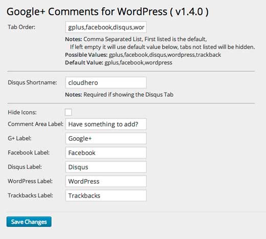 Configuring Google+ Comments settings in WordPress