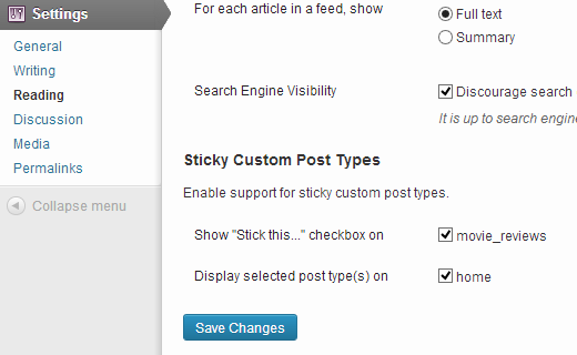 Enabling sticky posts for custom post types