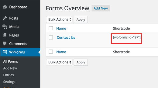 Contact Form Shortcode