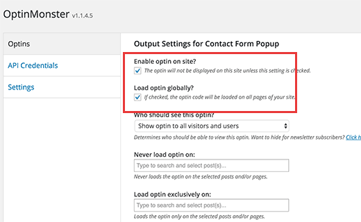 Enable optin on your site