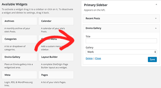 Adding Envira Gallery widget to WordPress sidebar