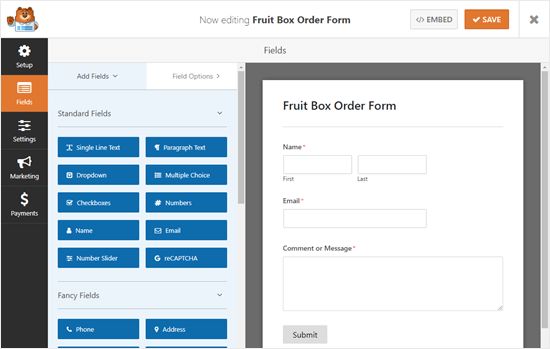The default form created using WPForms' Contact Form template