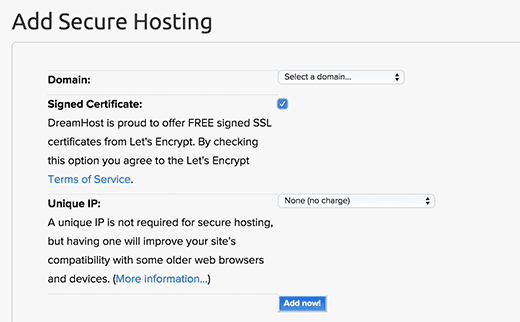 Adding secure hosting