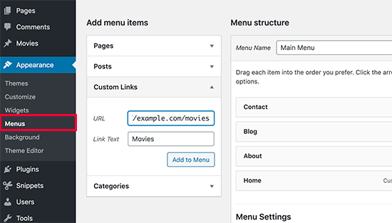 Add post type to your navigation menu