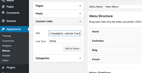Add user menus for fanfiction writers