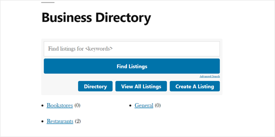 Business Directory Demo with Default WordPress Theme
