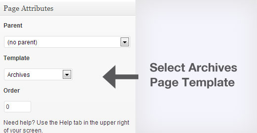 Select Archives Page Template in WordPress