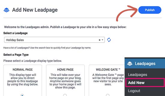Publish your landing page to WordPress