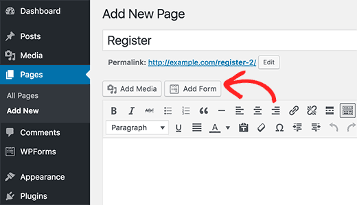 Adding a form in WordPress posts or page