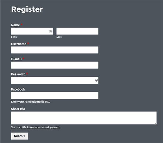 Previewing custom user registration form
