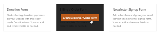 Click on the 'Create a Billing / Order Form' button to create your form