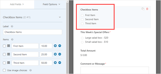 Adding a checkbox field so customers can select multiple items at once