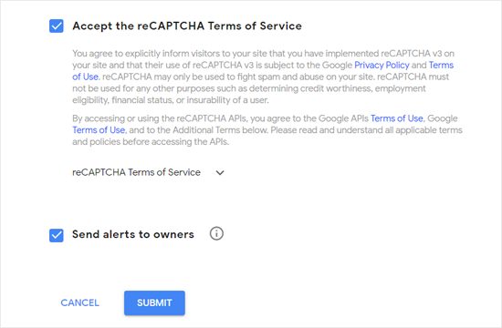 Accept Google reCAPTCHA Terms of Service