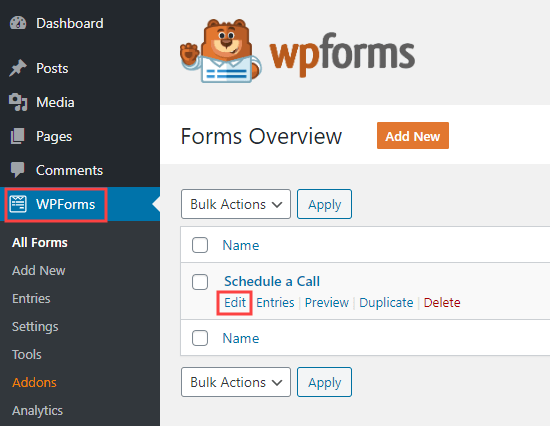 Editing a form you've already created in WPForms