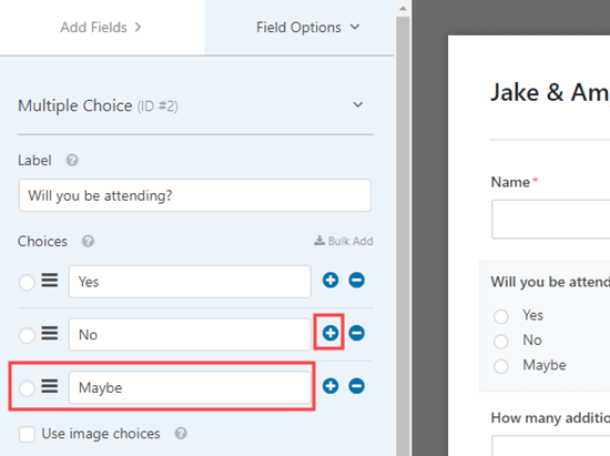 Adding more options to the multiple choice field