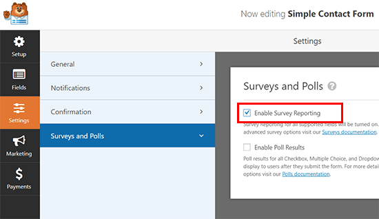 Enable survey reporting for any form in WPForms