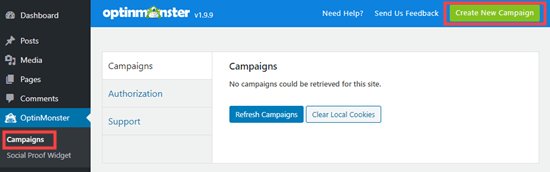 Create a new campaign in OptinMonster
