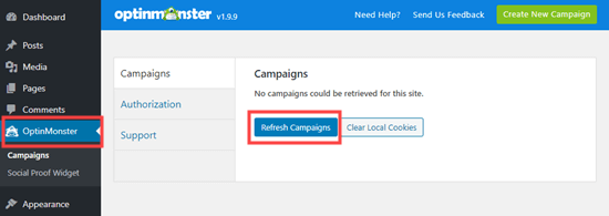 Click the button to refresh your OptinMonster campaigns
