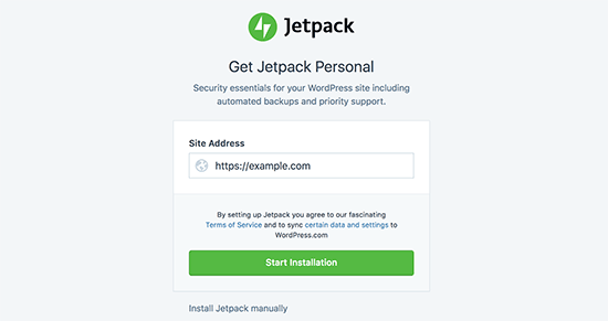 JetPack enter site address