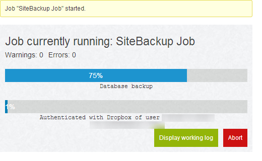 Running a manual backup job in BackWPup