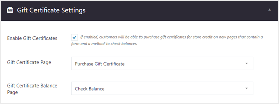 BigCommerce for WordPress Gift Certificates Settings