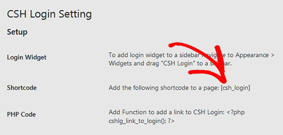 Copy shortcode for CSH login plugin