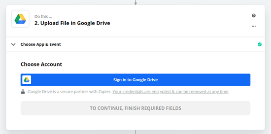 Signing into Google Drive when prompted by Zapier