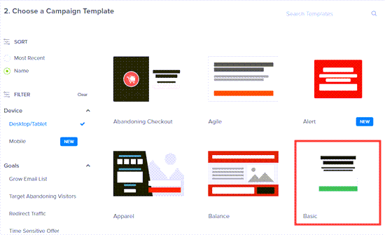 Selecting the Basic template for your on click popup