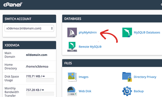 Launching phpMyAdmin from cPanel