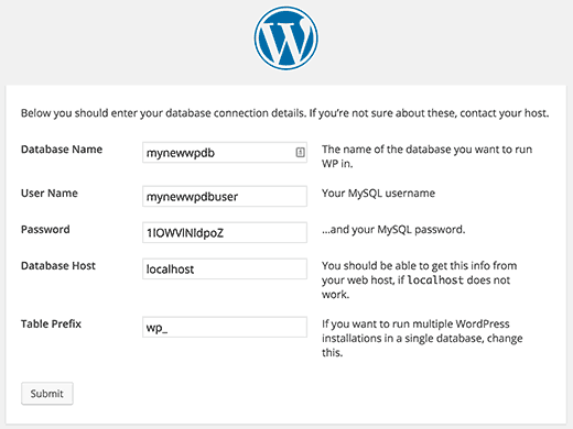Creating configuration file step during WordPress installation