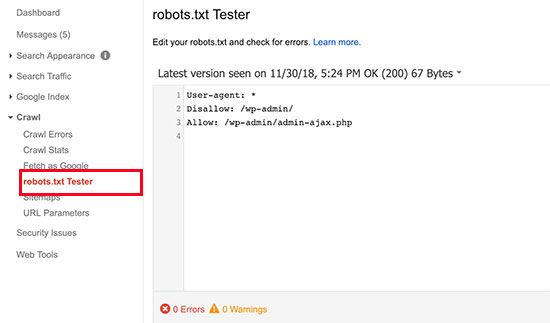 Robots.txt tester tool