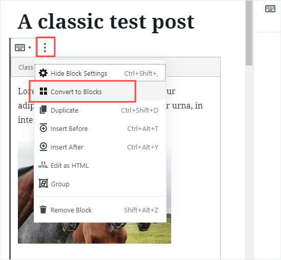 Converting an individual post to the new blocks format
