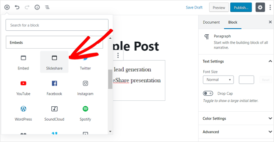 Add SlideShare Embed Block in WordPress Post Editor