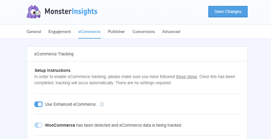 The eCommerce settings in MonsterInsights