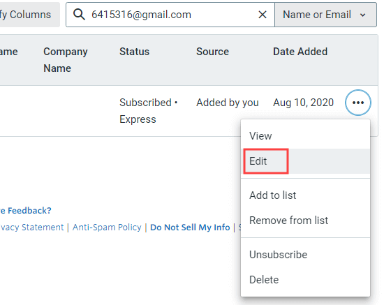 Editing a subscriber in Constant Contact