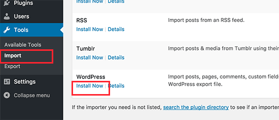 Install WordPress importer