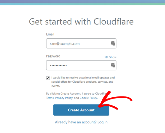 Create Account Page in Cloudflare
