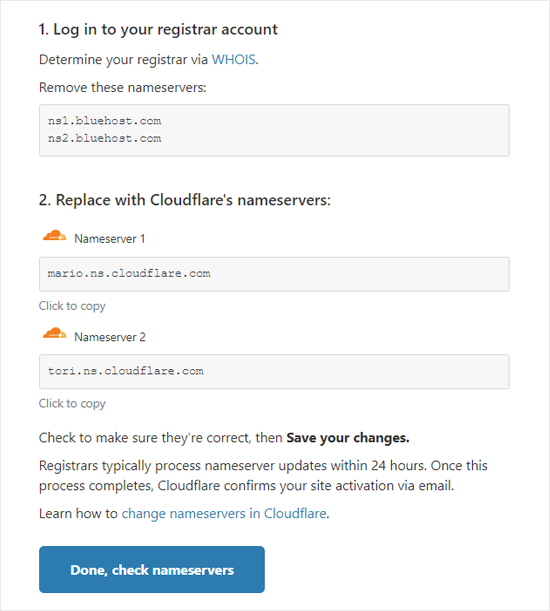 Cloudflare Nameservers page