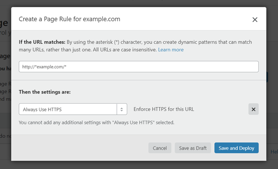 Create Page Rule to Use HTTPS in WordPress