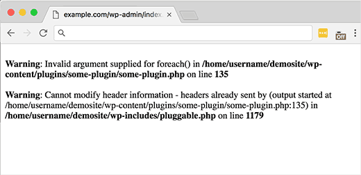 Example of an error in WordPress mentioning pluggable.php file