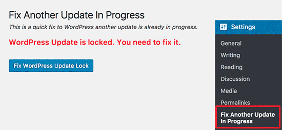 Fix WordPress update lock