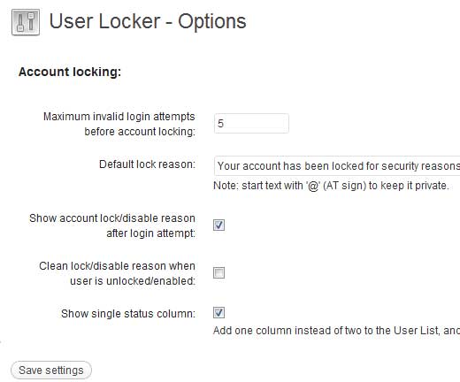 User Locker Settings