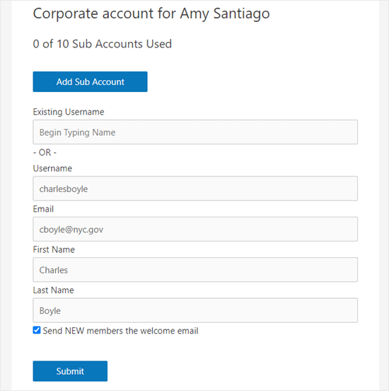 Adding sub-accounts to the corporate account