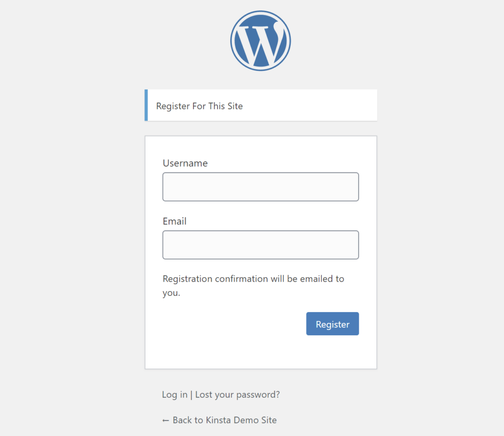 The default WordPress registration form