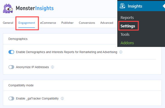 Go to Settings - Engagement in MonsterInsights