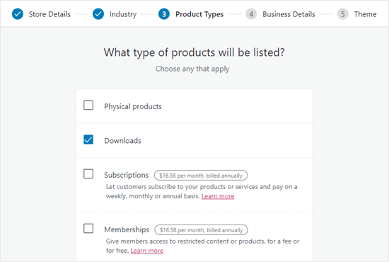 Select 'Downloads' for your WooCommerce product type