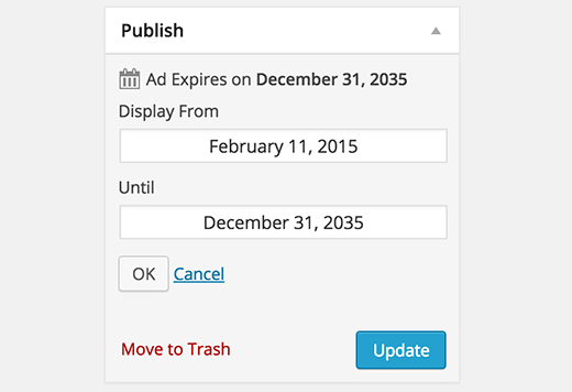 Setting an expiration date for the ad