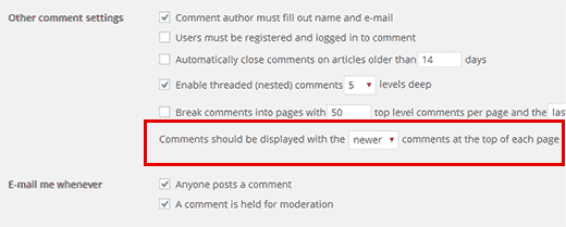 Display newer comments on top in WordPress